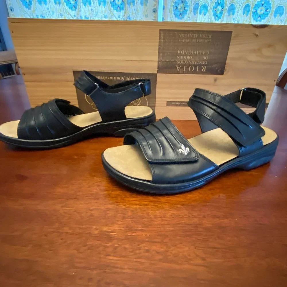 Rieker Women's Black Leather Adjustable Strap Sandals - Picture 4 of 16